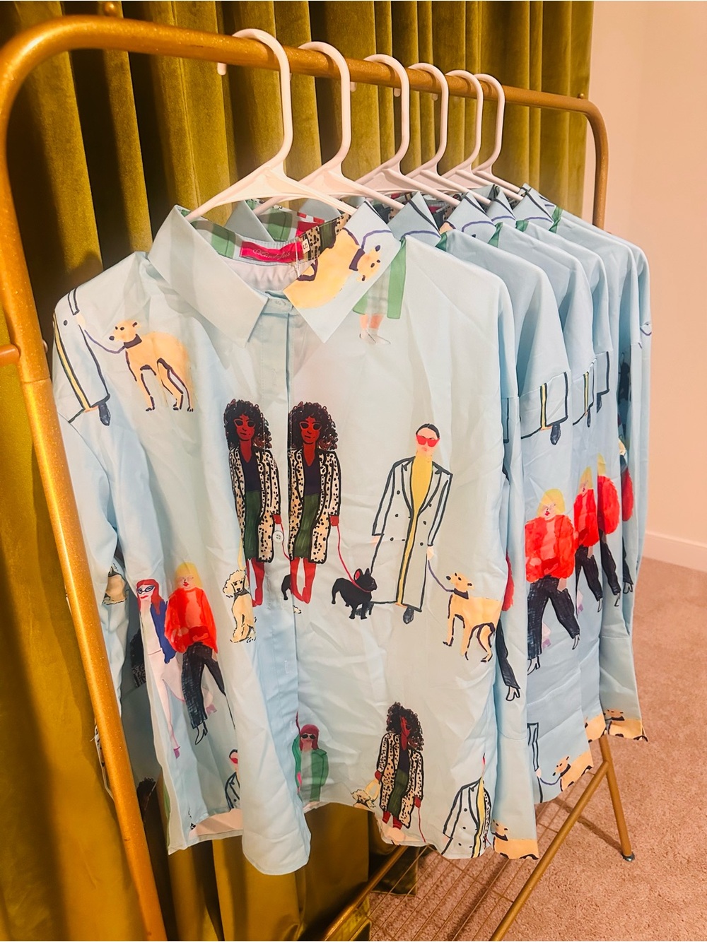 Light Blue Illustrated Button-Up Shirt